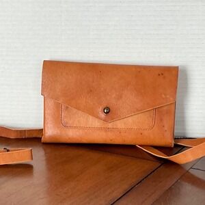 Noonday Collection Tan Leather Envelope Crossbody Wallet Bag Minimalist Clutch